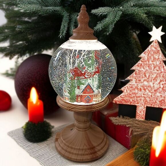 Christmas Snow Globe Lighted Swirling Glitter Santa Claus Reindeer Sleigh Ganz - Picture 16 of 16